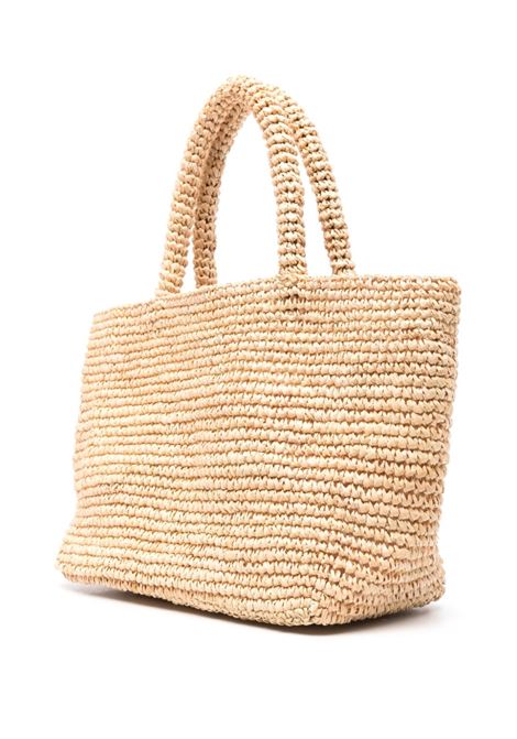 Beach midi bag in decorated raffia MC2 | RAFFIA BEACH MID-PEARL HEART1121 EMB